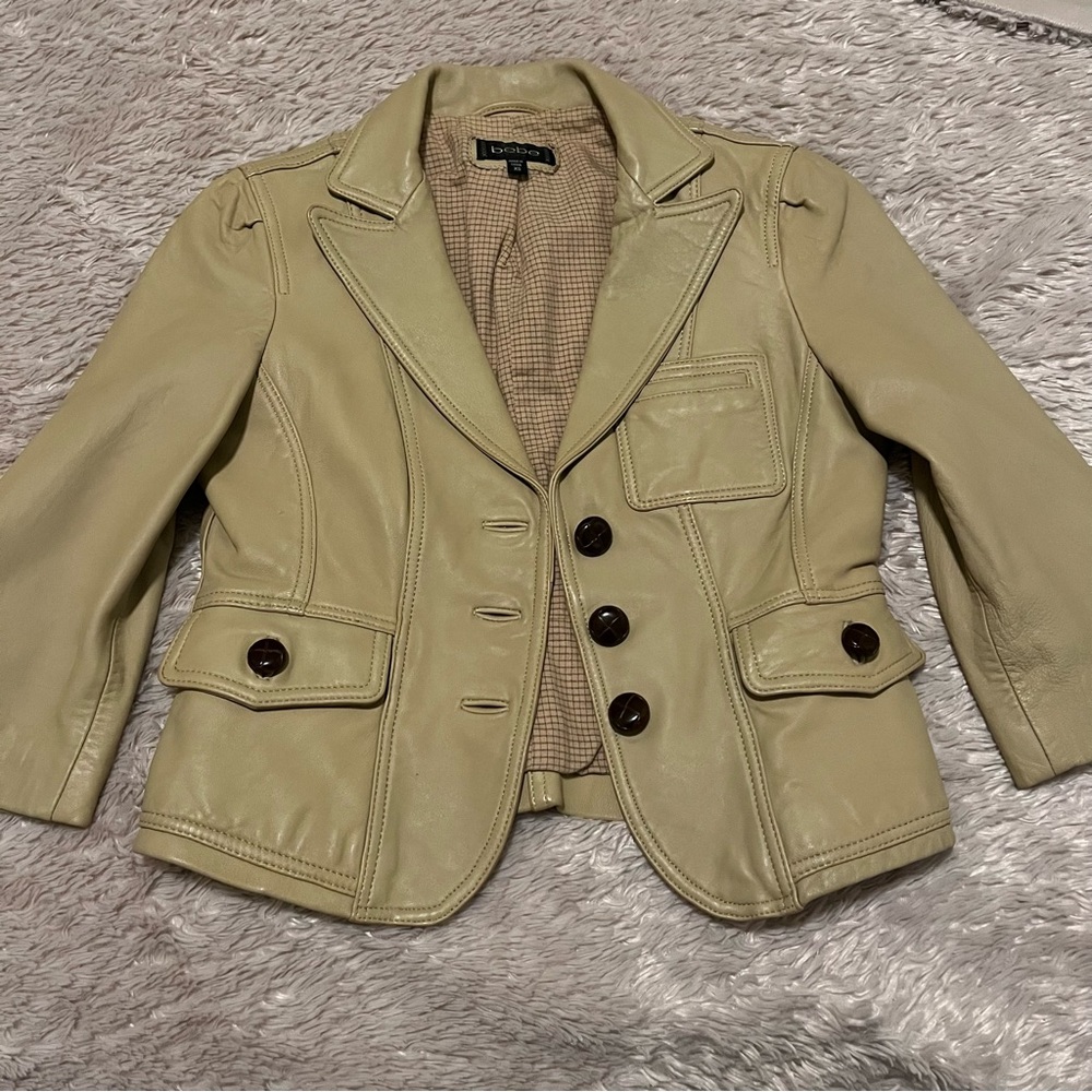BeBe tan leather crop jacket